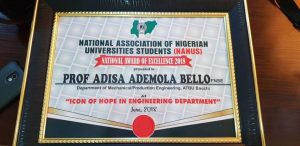 NIMechE Past National Chairman, Prof. Ademola Adisa Bello Honoured with Icon of Hope Award