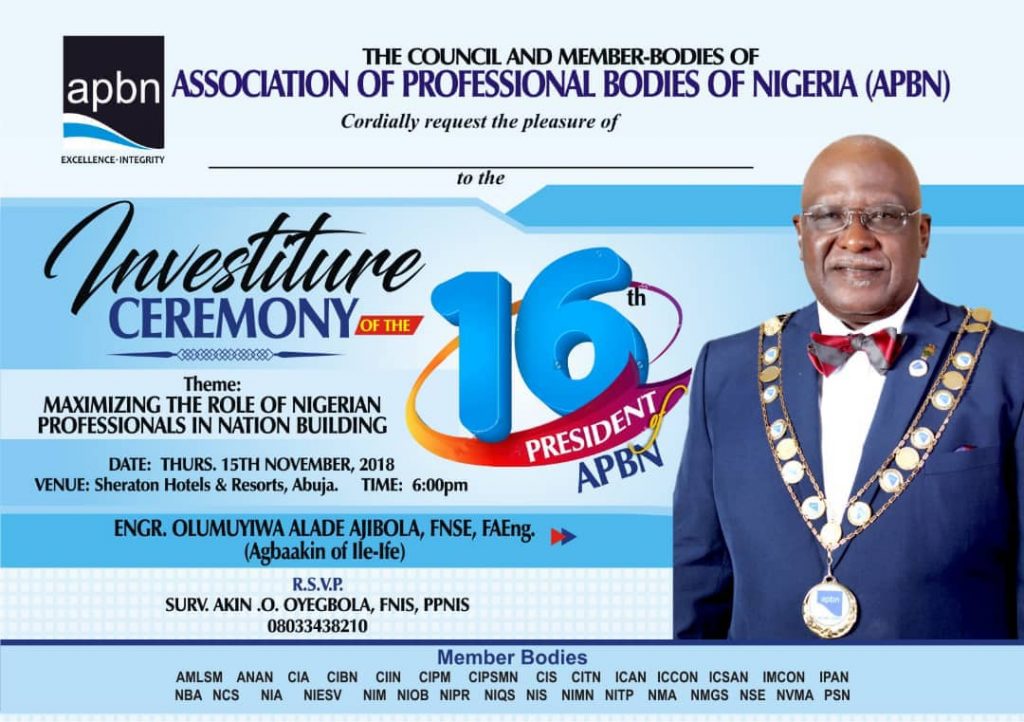All Set for ex NSE President Chief Olumuyiwa Ajibola's Investiture as the APBN President in Abuja