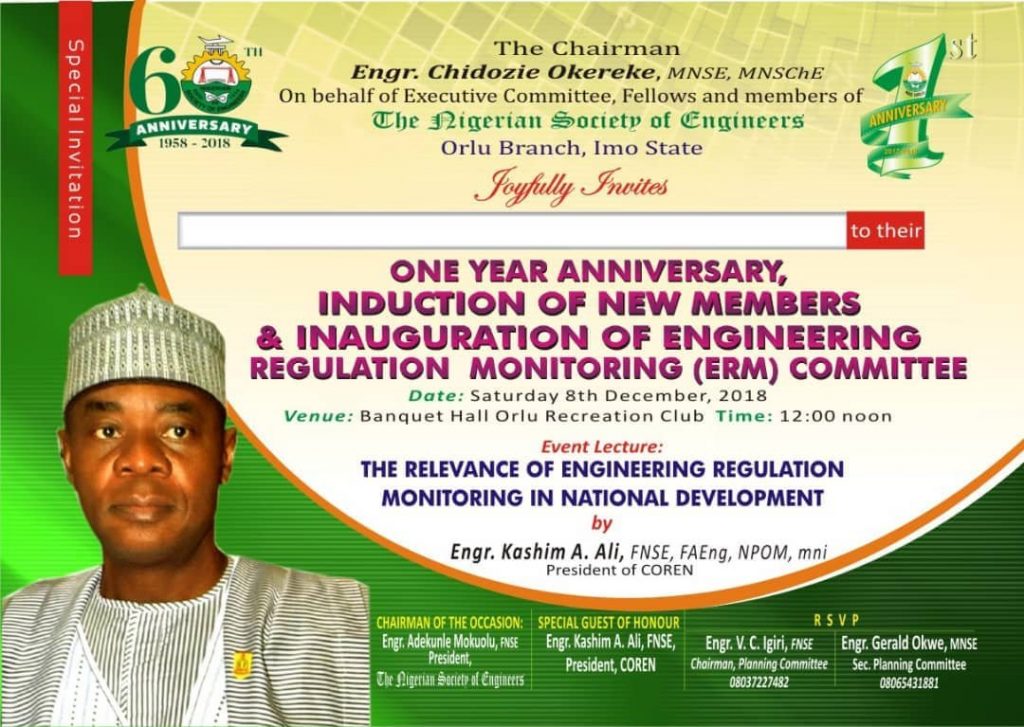 NSE Orlu to mark one year anniversary with focus on Engineering Regulation and Monitoring