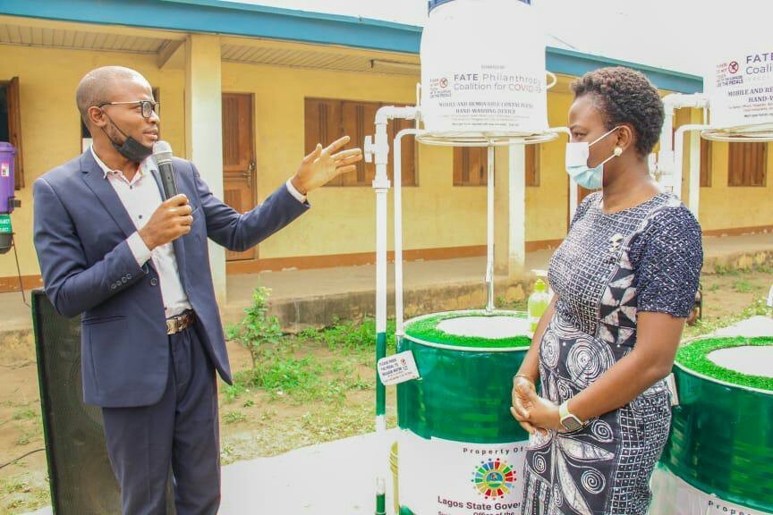 COVID-19: Promise Fulfilled as Fate Foundation donates 50 hand washing devices made by Young Nigerians to LASG
