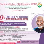 Civil Engineers Set to honour iconic Prof Beredugo at 10th annual lecture