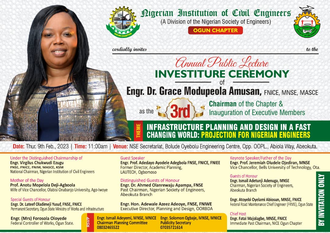 Infrastructure Planning and Design Takes Center Stage as NICE Ogun Set to Unveil First Female Chair