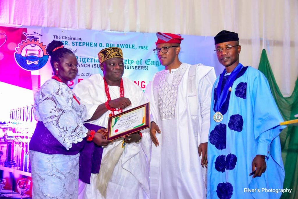 Engr Prof Oba Adebisi Akinola, Dean School of Engineering Olusegun Agagu University of Science and technology Okitipupa along with wiife and Engr Olatnji and Akure Chairman 